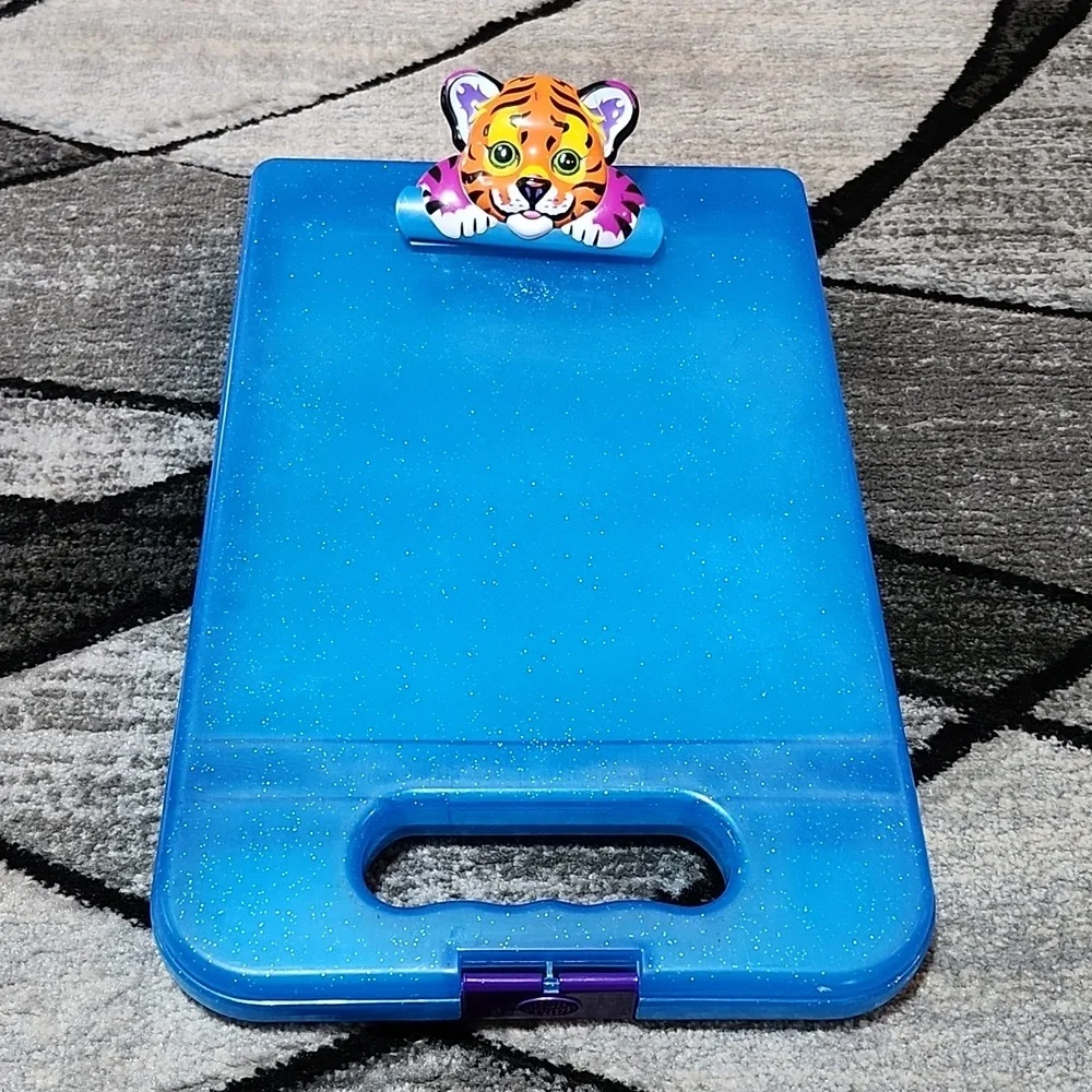 VINTAGE LISA FRANK BLUE SILVER SHIMMER SHINE ENCLOSED TIGER CLIP-BOARD P…